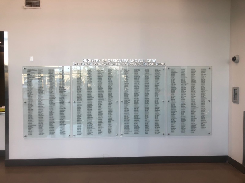 glass panel dedication wall in San Diego County