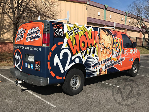 Rear view of the custom wrap for 12-Point SignWorks. Franklin, TN
