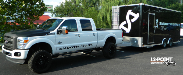 The SIF F-350 with the custom trailer. 12-Point SignWorks