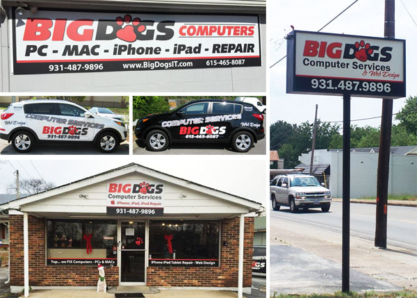 Our company appreciates variety! We have worked with our friends at Big Dogs Computer Services on a number of signage and advertising wrap projects.