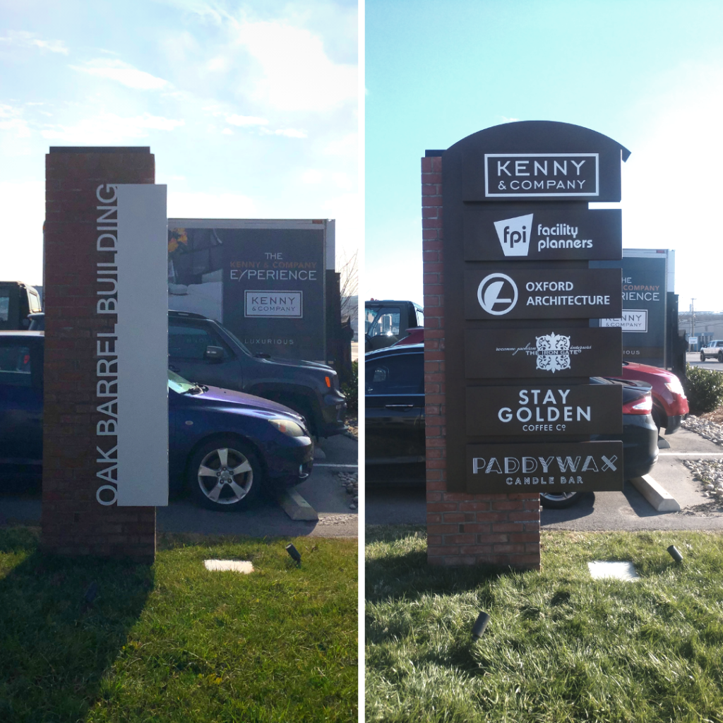 Custom Monument for Oak Barrel Building fabricated and installed by 12-Point SignWorks