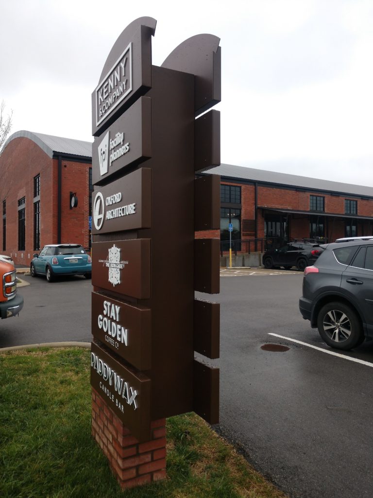 Custom Monument for the Oak Barrel Building fabricated and installed by 12-Point SignWorks 