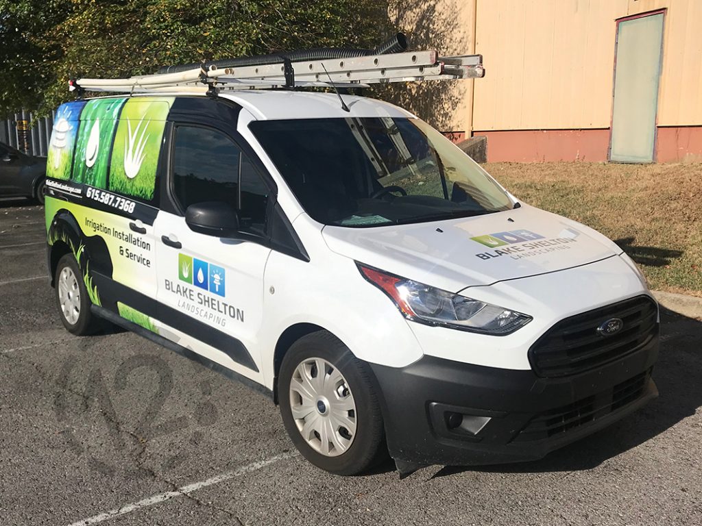 Custom vehicle wrap for Blake Shelton Landscaping by 12-Point SignWorks in Franklin, TN.