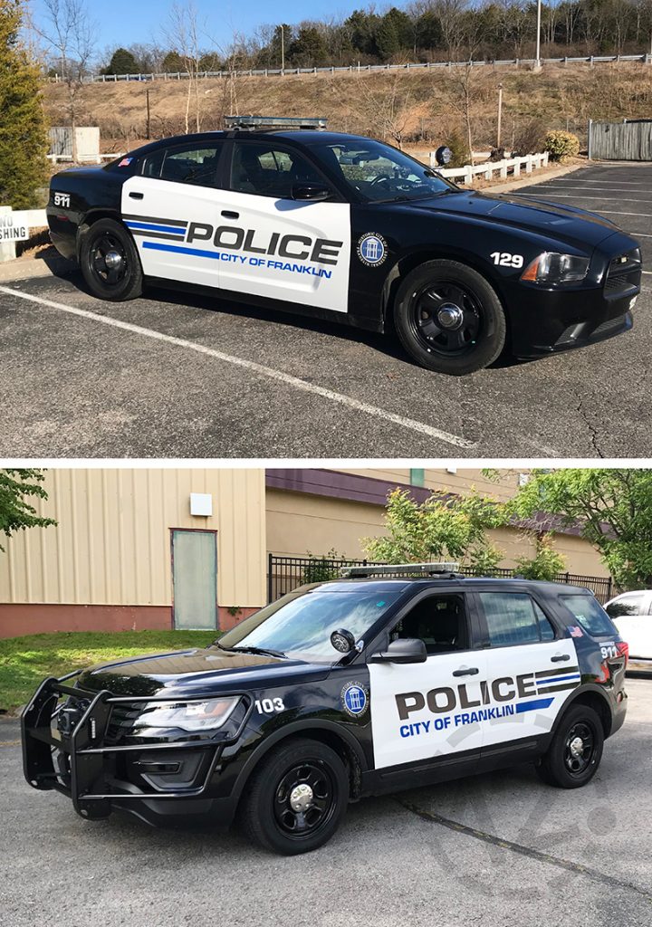 Vehicle graphics for the City of Franklin Police by 12-Point SignWorks in Franklin, TN.