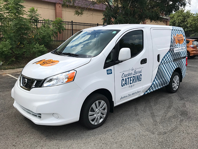 Vehicle wrap for Cracker Barrel Catering by 12-Point SignWorks in Franklin, TN.