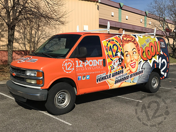 Front view of the custom wrap for 12-Point SignWorks. Franklin, TN