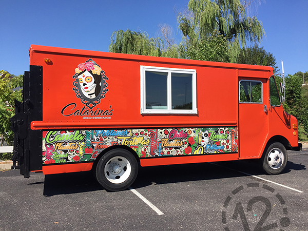 Partial advertising wrap for Catarina's Mexican Inspired Flavors. 12-Point SignWorks - Franklin, TN