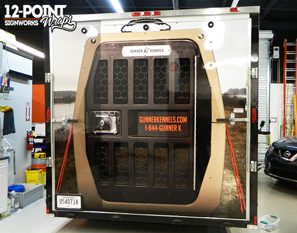Creative Advertising Wrap for Gunner Kennels, showing enlarged kennel. 12-Point SignWorks - Franklin, TN
