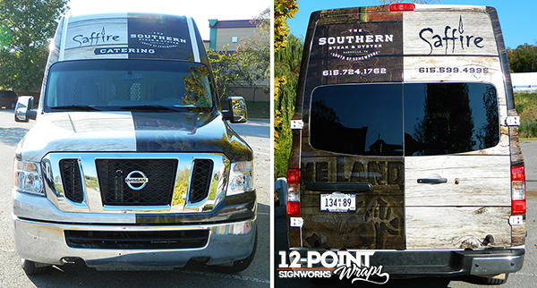 Split Advertising Wrap for the Southern and Saffire restaurants. 12-Point SignWorks - Franklin, TN
