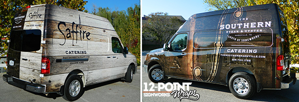 Side views of Saffire and The Southern Catering Van Advertising Wrap. 12-Point SignWorks - Franklin, TN