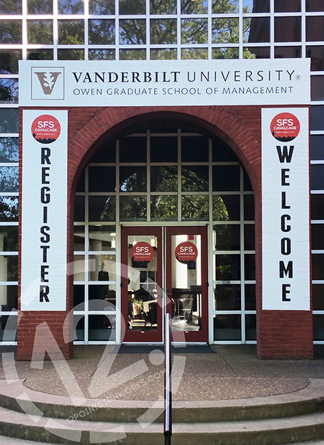 Vinyl graphics were applied to the brick archway of the main event building at Vanderbilt. 12-Point SignWorks - Franklin, TN