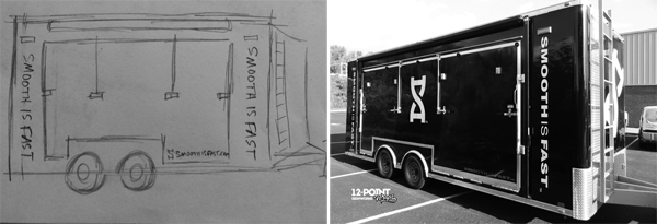 SIF drawing and completed mobile command custom trailer. 12-Point SignWorks