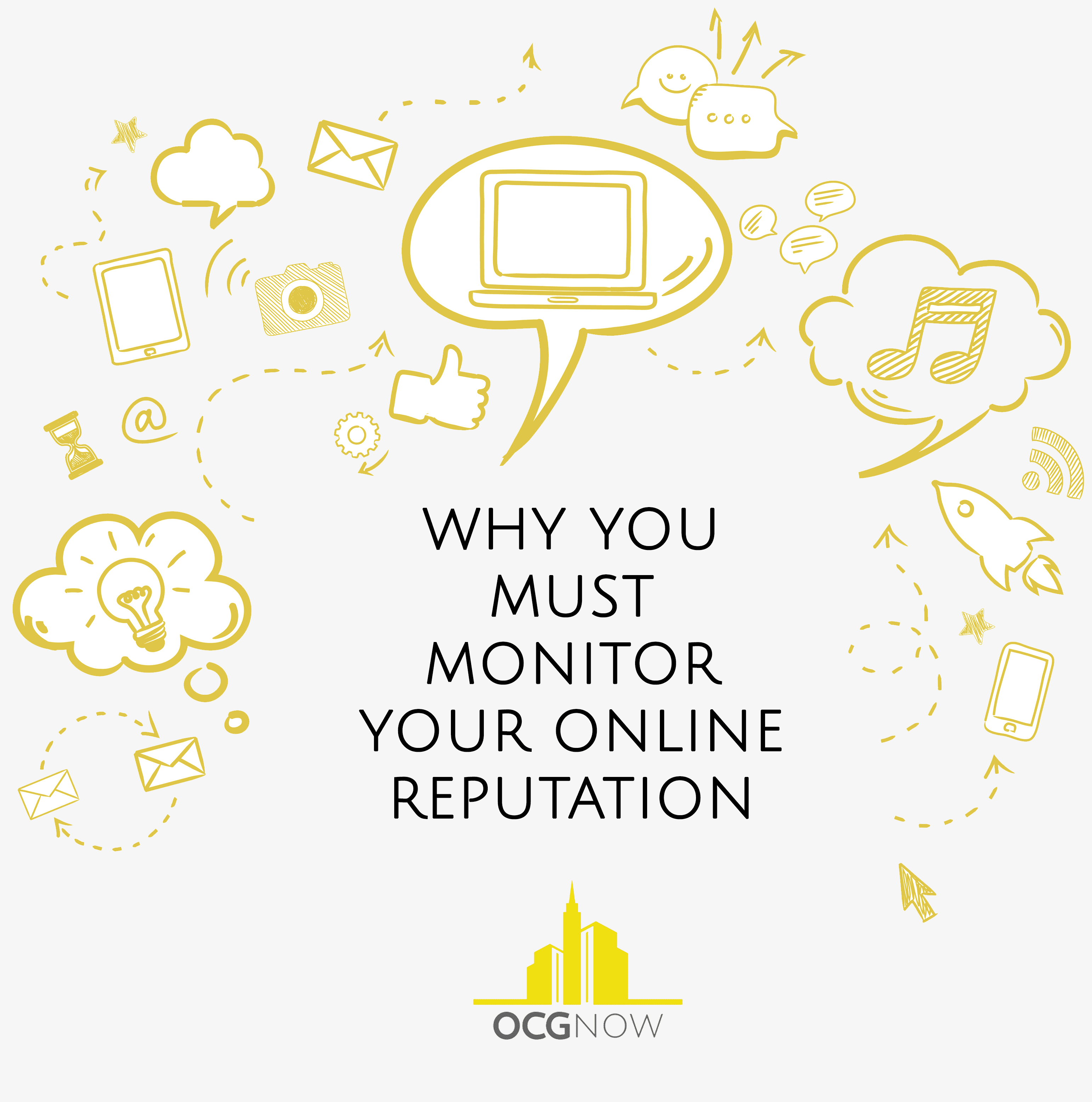 Digital marketing symbols to depict why you need to monitor your online reputation