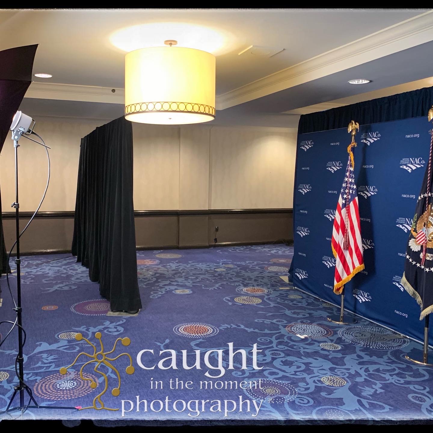 Lighting and backdrop setup for a meet-and-greet opportunity with VIPs