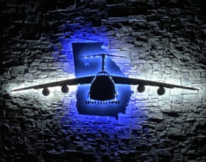 Night View of Halo Lighted Routed Business Sign