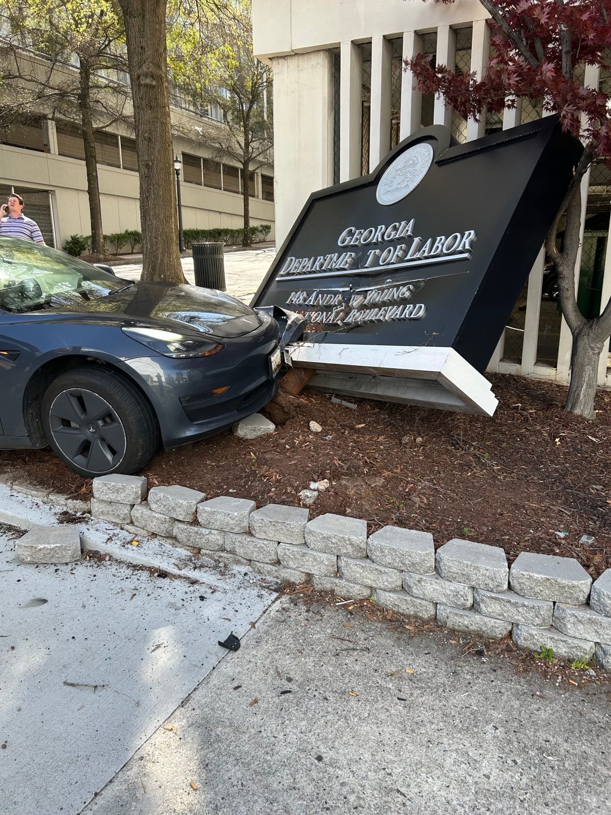 Car crashed into the Georgia Department of Labor monument sign in Atlanta