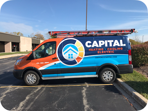 Menomonee Falls, WI - Custom Fleet Wrap for Capital Heating on Ford Transit 250