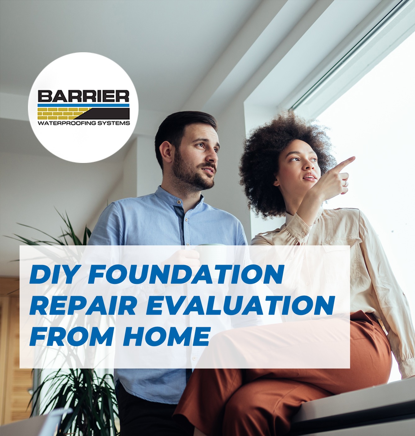 Homeowners performing a DIY foundation repair evaluation