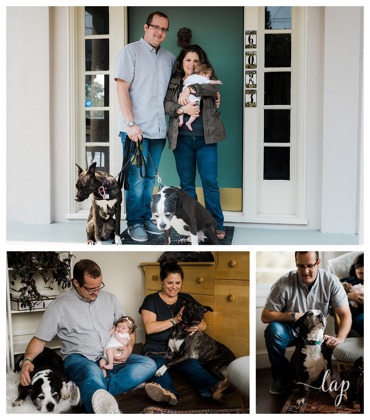 Family at home with dog