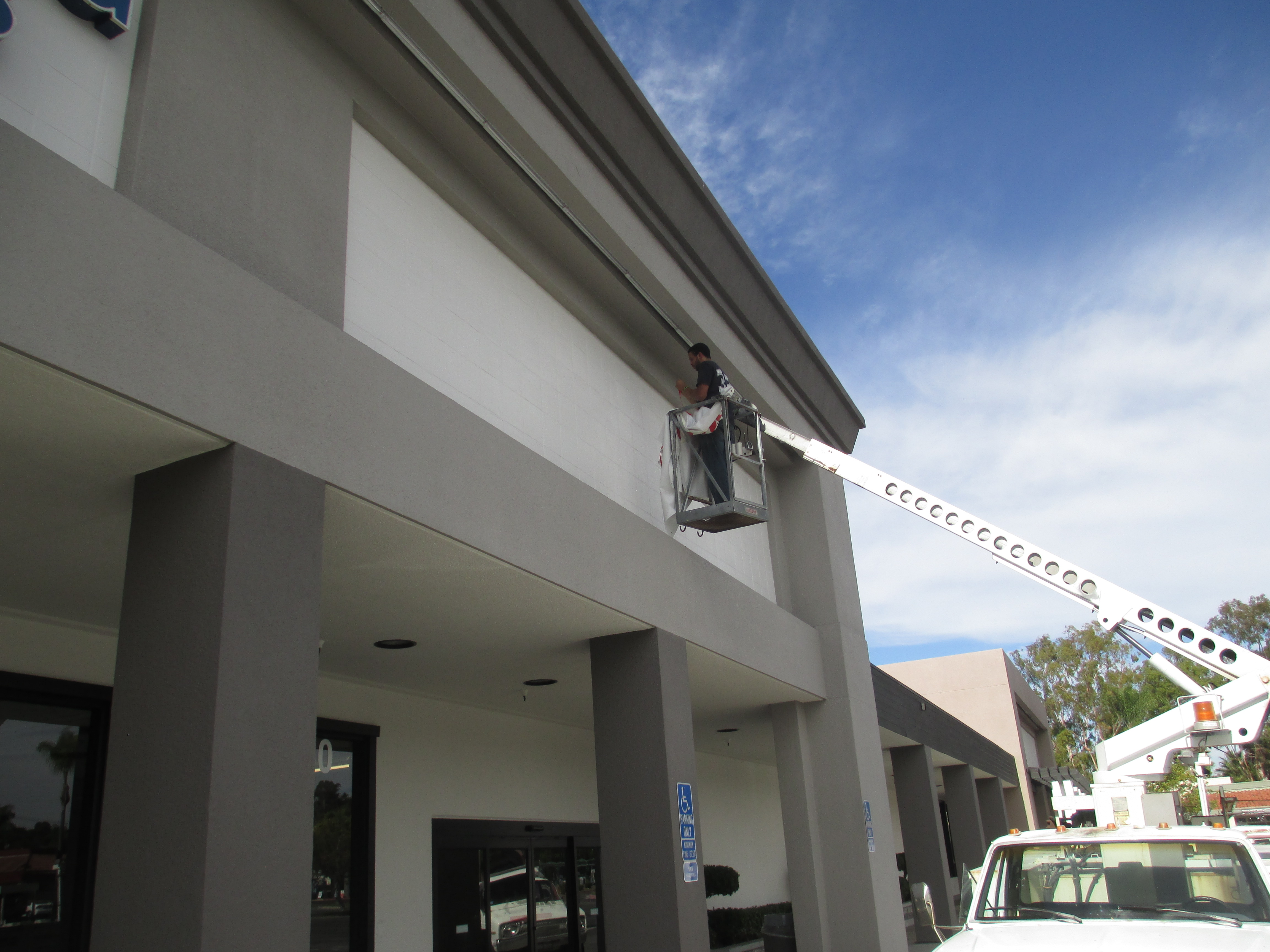 Exterior Building Sign Install with a Bucket Truck