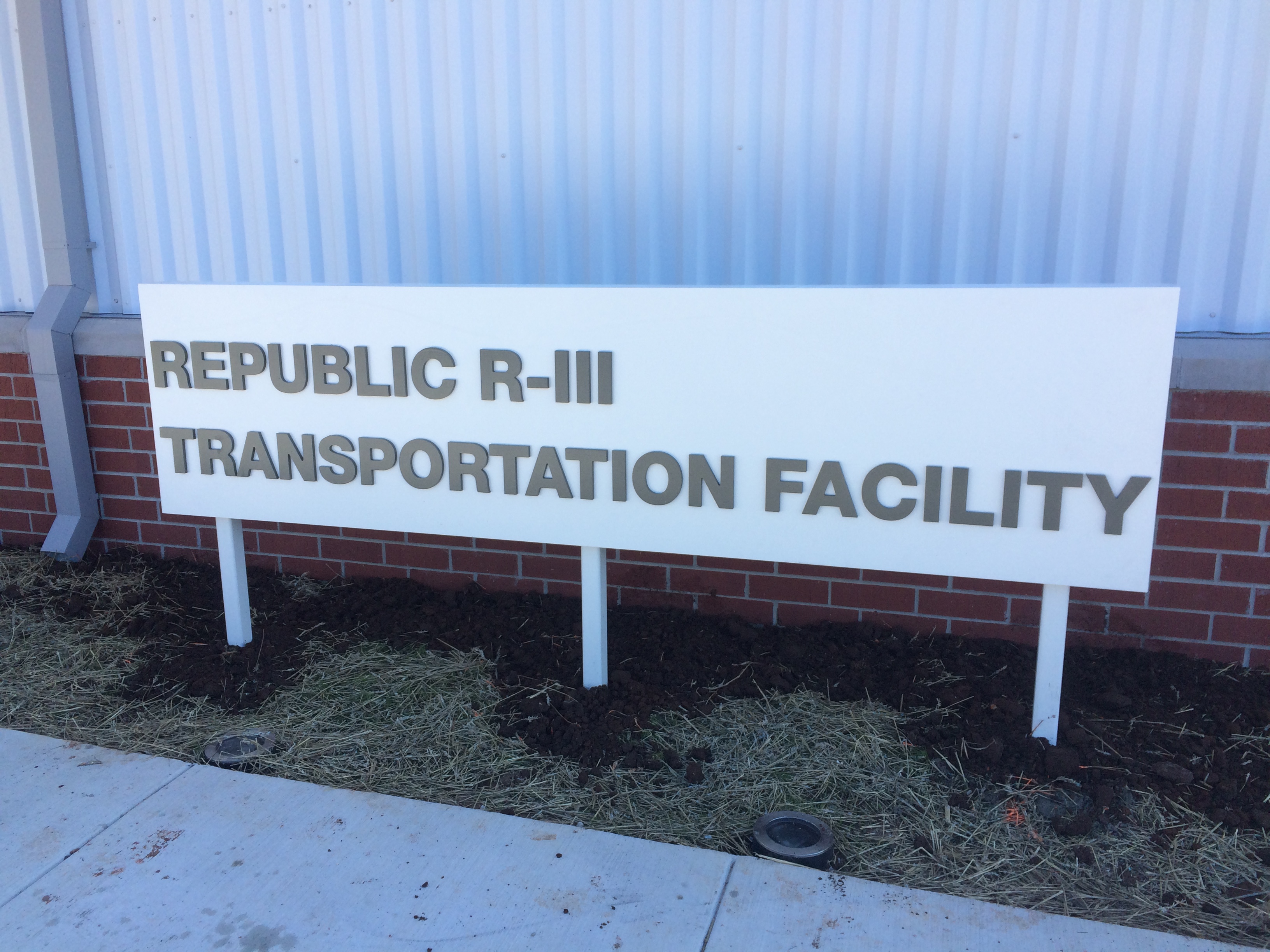 Custom Monument Sign Designed in St. Charles, MO and Installed in Republic, MO for Republic School District Transportation Facility