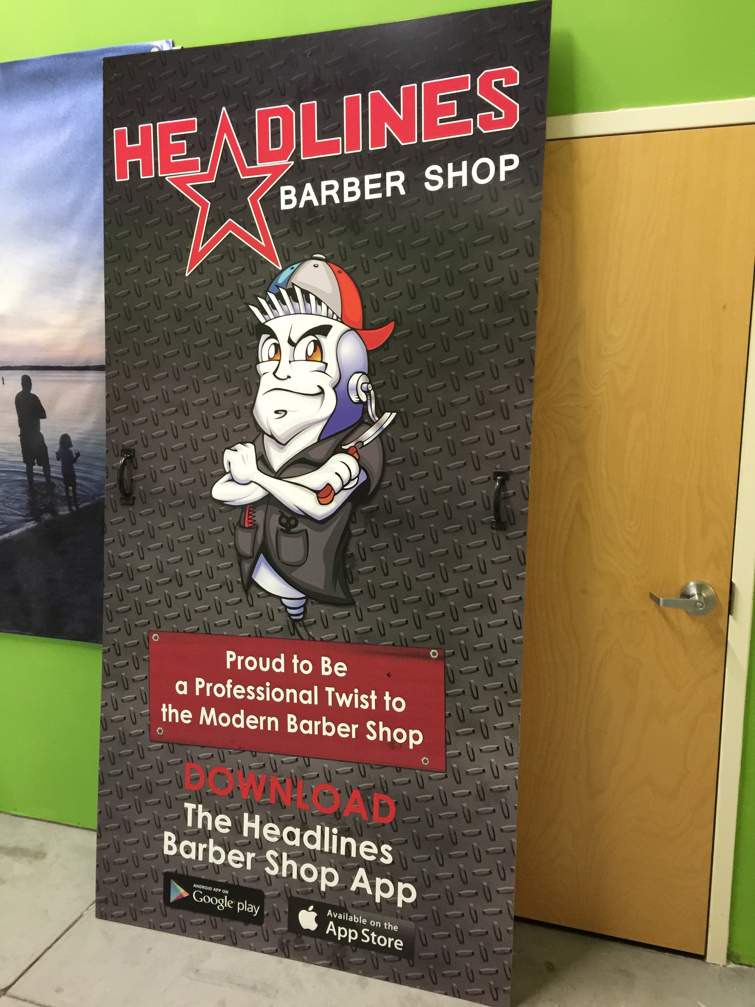 Tampa, FL – Custom Door Wrap Graphics for Headline Barber Shop