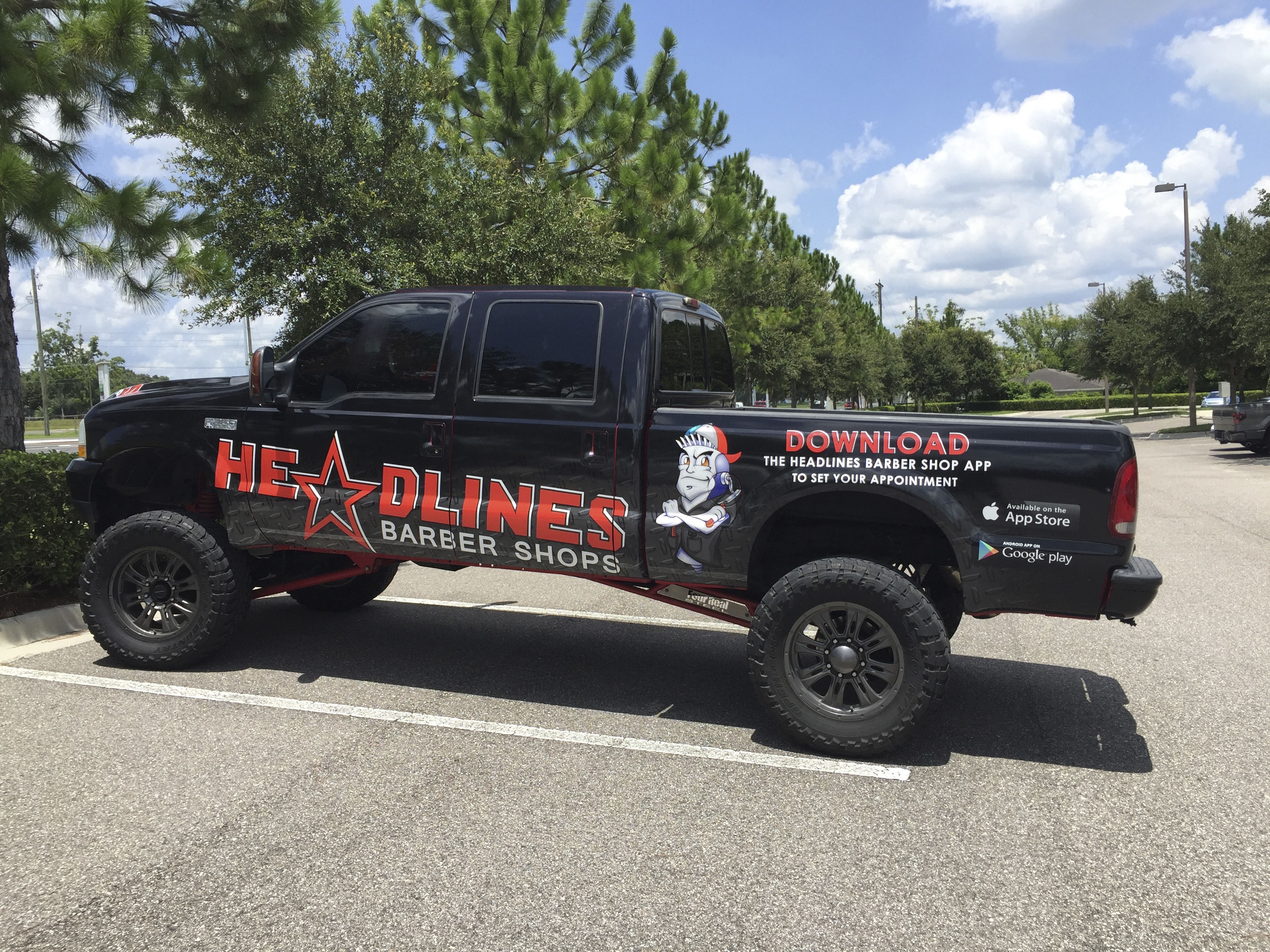 Tampa, FL - Vehicle Graphics Project: Full Truck Wrap on a Ford F-250 for Barber Shop Headlines