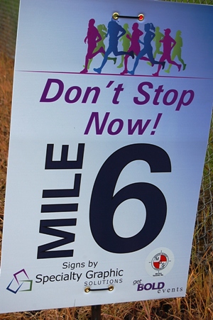 Mile Marker Event Signs for Get Bold Events at the Blooms to Brews Half Marathon &amp; 10K Run in Woodland, WA 
