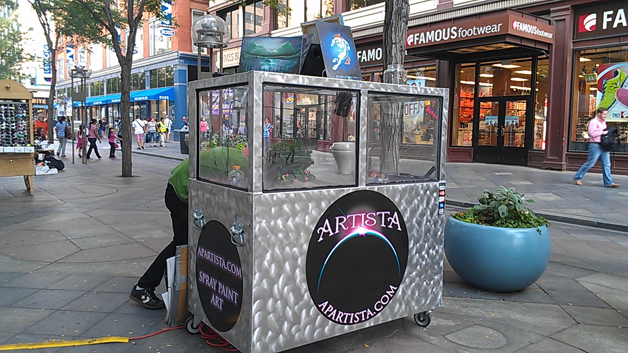 Mobile Mall Kiosk Booth 'Artista' Fitted With Custom Graphics - Come See Night Painting at the 16th Street Mall in Denver, CO!