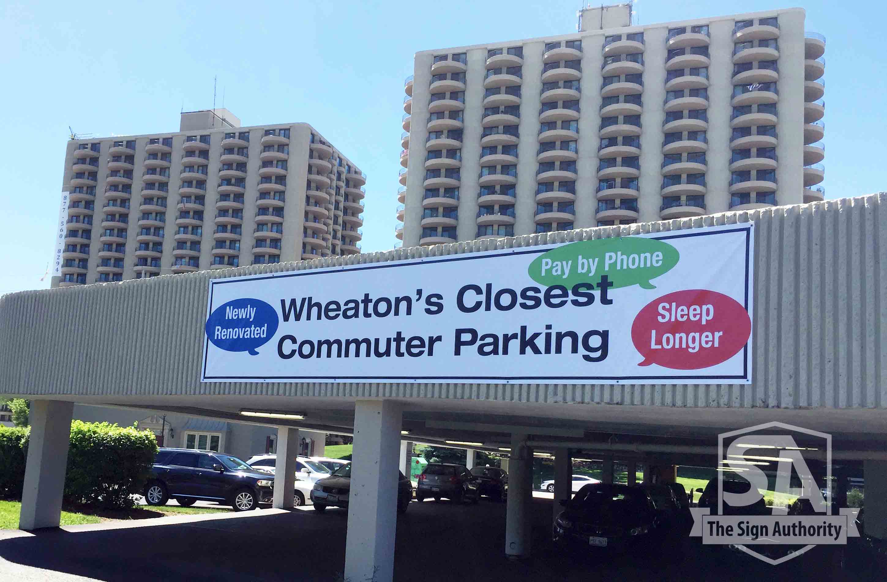 Large-outdoor-banner-parking-garage-wheaton-carolstream-glenellyn-lombard