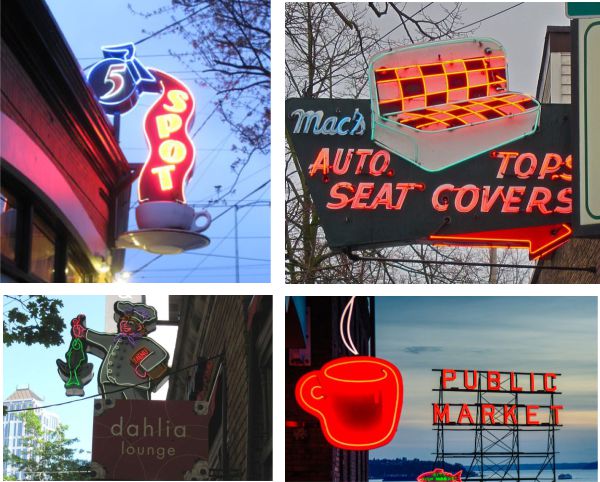 Four Neon Illuminated Signs